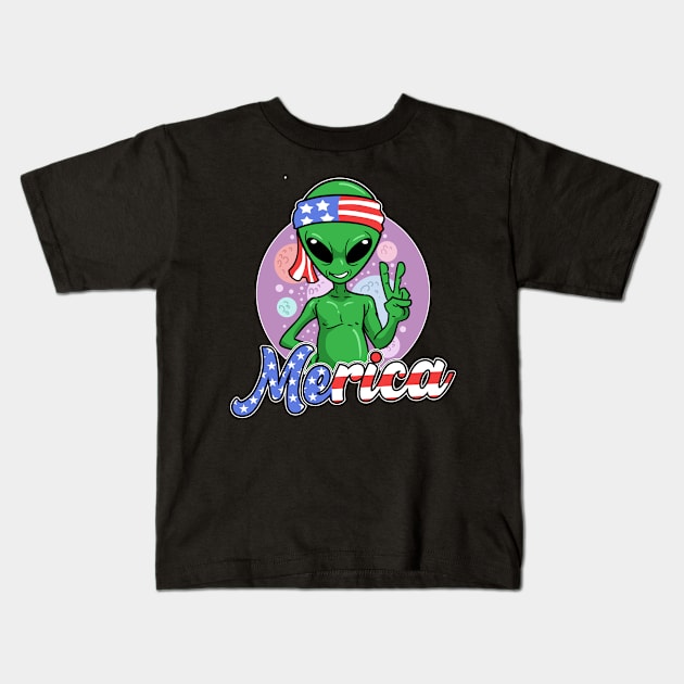 Alien Merica USA 4th Of July Fourth Patriotic Kids T-Shirt by ModernMode